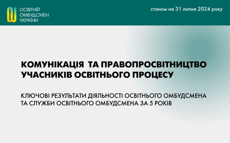 Ключові результати діяльності освітнього омбудсмена та служби освітнього омбудсмена за 5 років:  комунікація  та правопросвітництво учасників освітнього процесу